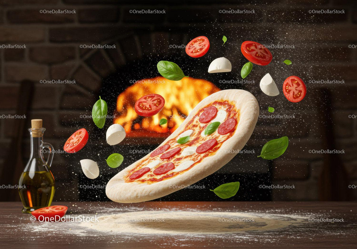 Fresh Pizza Dough Toss with Ingredients in Rustic Kitchen
