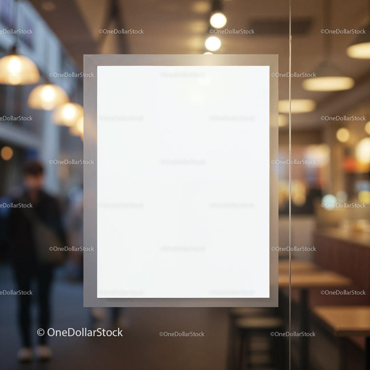 Blank Poster on Glass Window of Cozy Cafe JPG Mockup Image preview