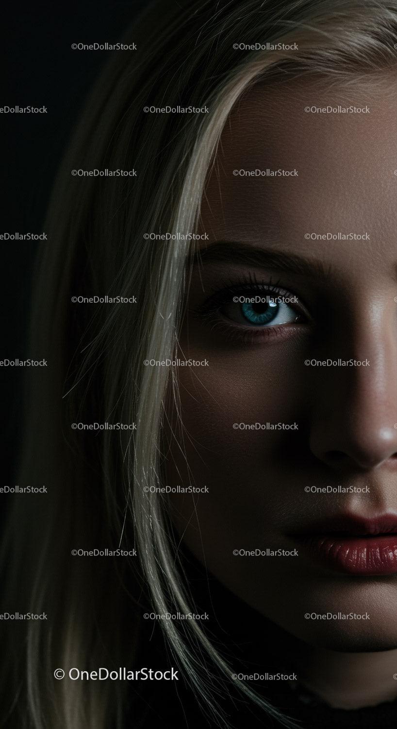 Close Up Portrait of Woman with Striking Blue Eye