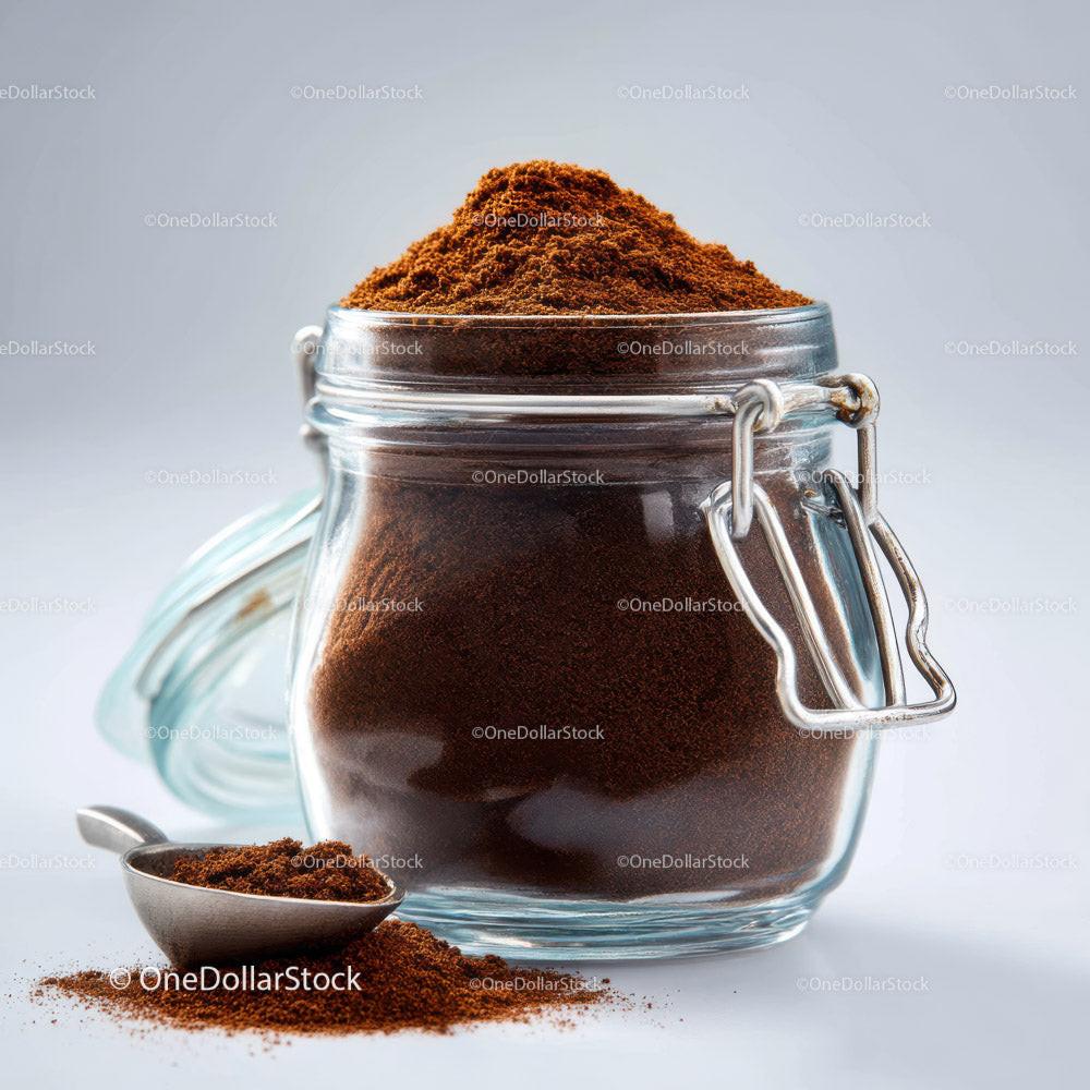 Jar of Coffee Grounds with Spoon in Bright Kitchen Setting