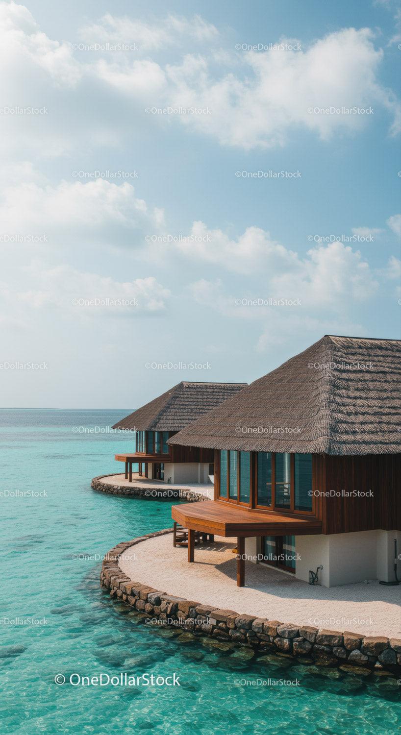 Luxurious Overwater Bungalow with Turquoise Sea and Scenic Ocean View
