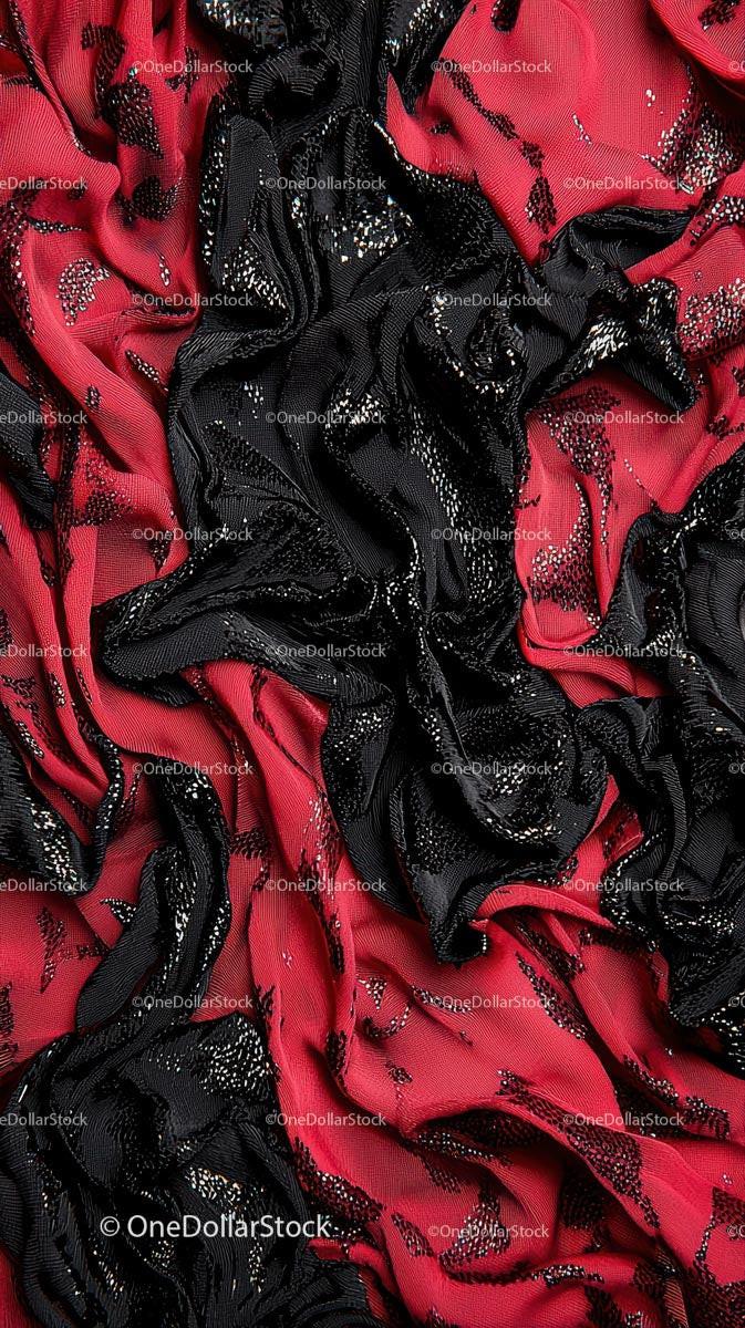 Elegant Black and Red Glitter Lace Fabric for Fashion and Decor