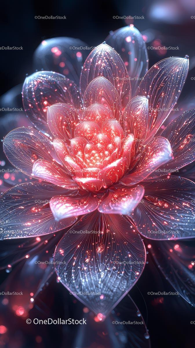 Futuristic Digital Flower with Glowing Petals in Blue and Pink
