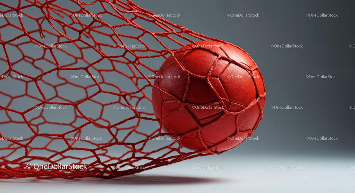 Red Soccer Ball in Goal Net for Sports and Recreation
