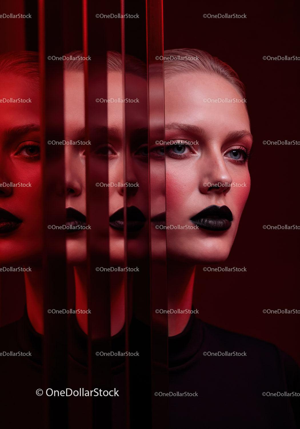 Futuristic Female Portrait with Red Lighting and Dark Makeup Stock Photo Bundle preview 18