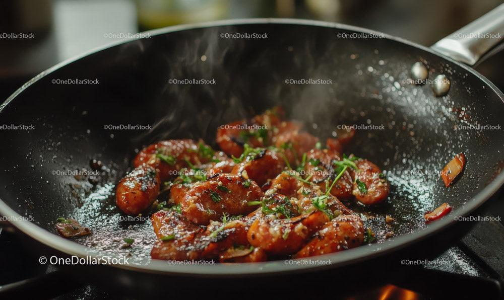 Stir-Fried Chicken with Herbs in a Sizzling Pan