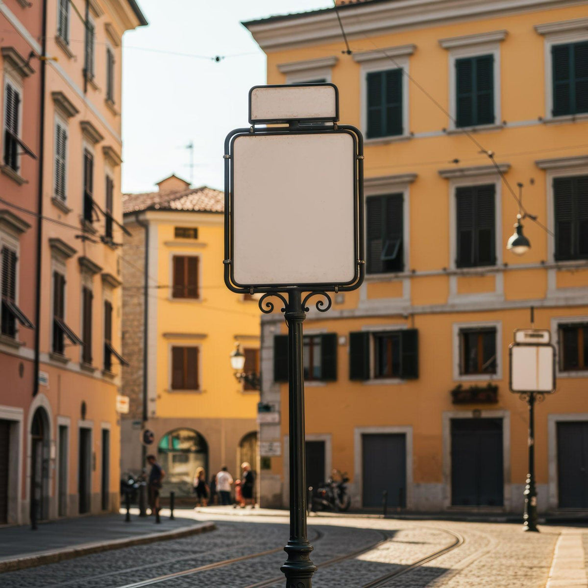 Empty vintage street sign in charming old town street JPG Mockup Image preview