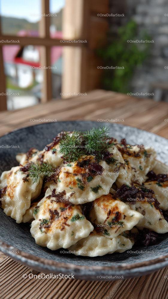 Crispy Pan-Fried Dumplings with Savory Filling and Herbs Stock Photo Bundle preview 8