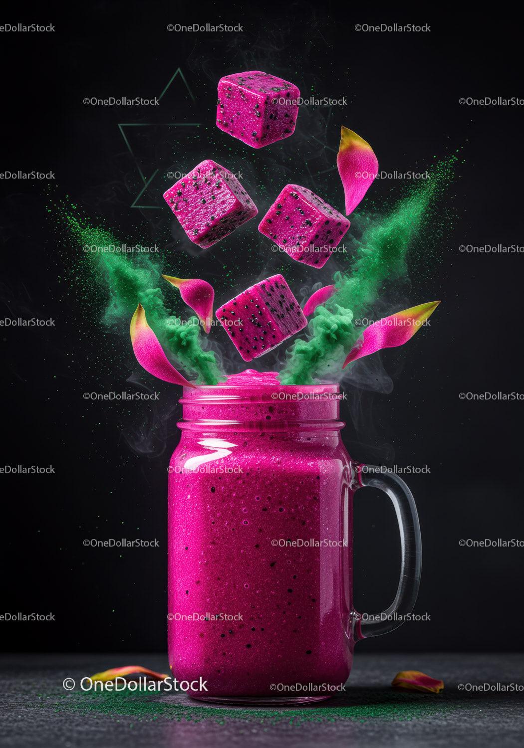 Vibrant Dragon Fruit Smoothie in Glass Jar with Splash