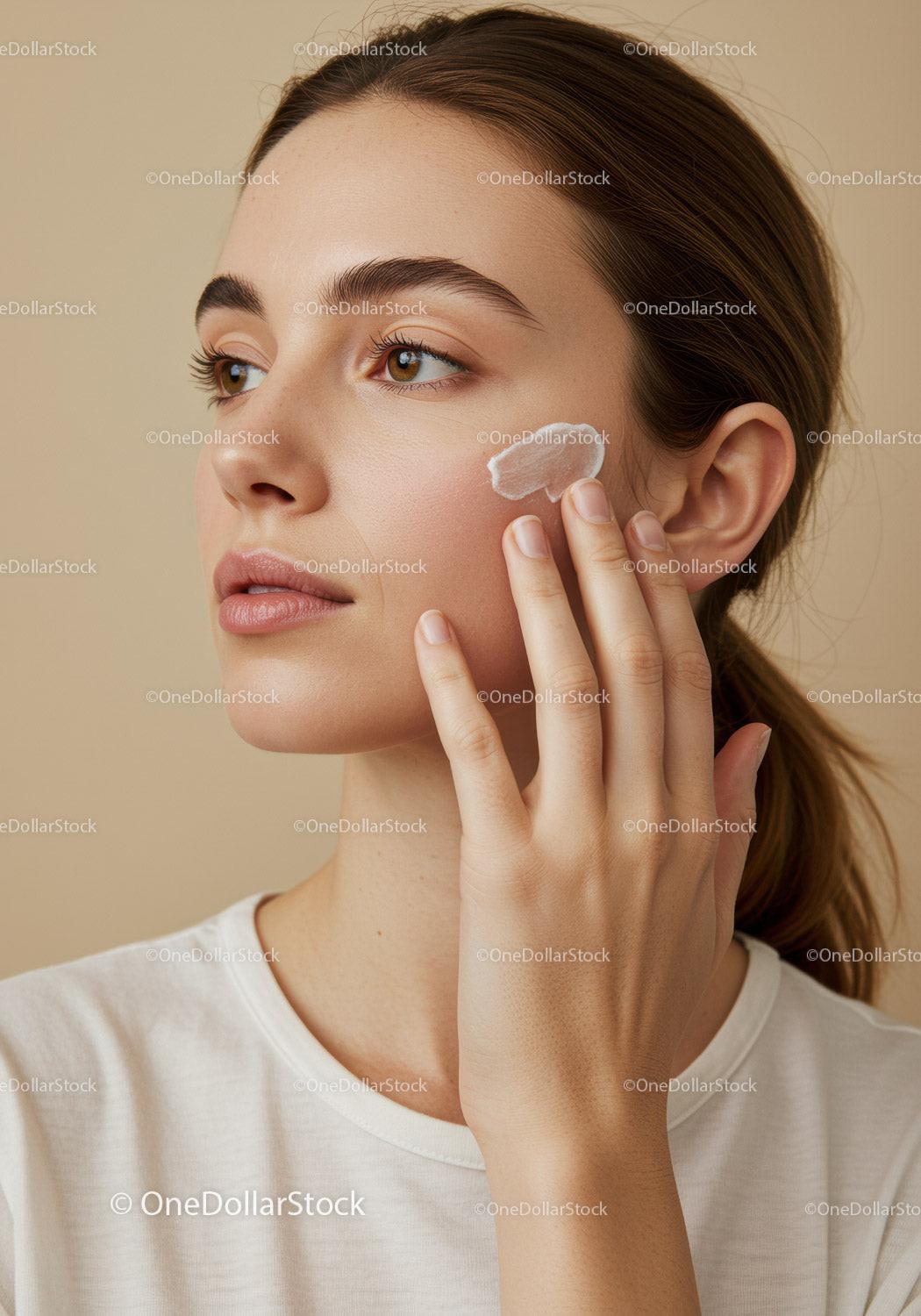 Close-Up of Young Woman Applying Moisturizer for Healthy Skin