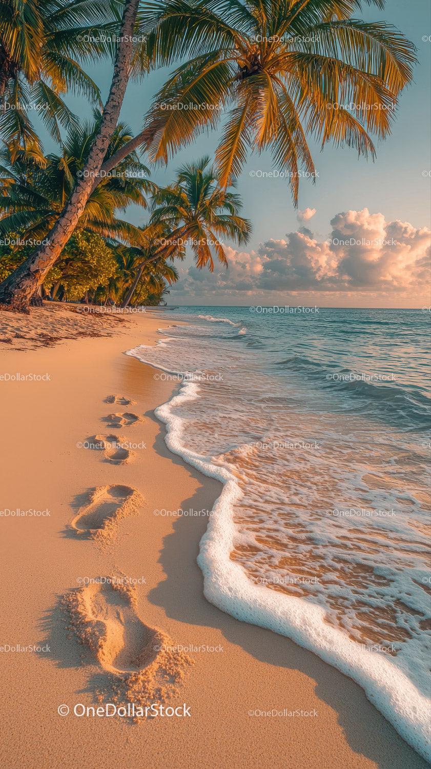 Sunset Over Tropical Beach with Palm Trees and Clear Ocean Water Stock Photo Bundle preview 24
