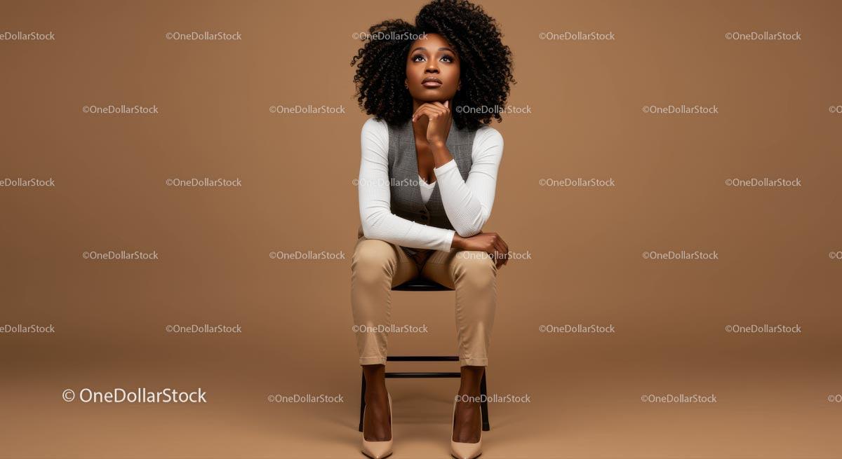 Stylish Confident Woman Sitting in Fashionable Business Attire