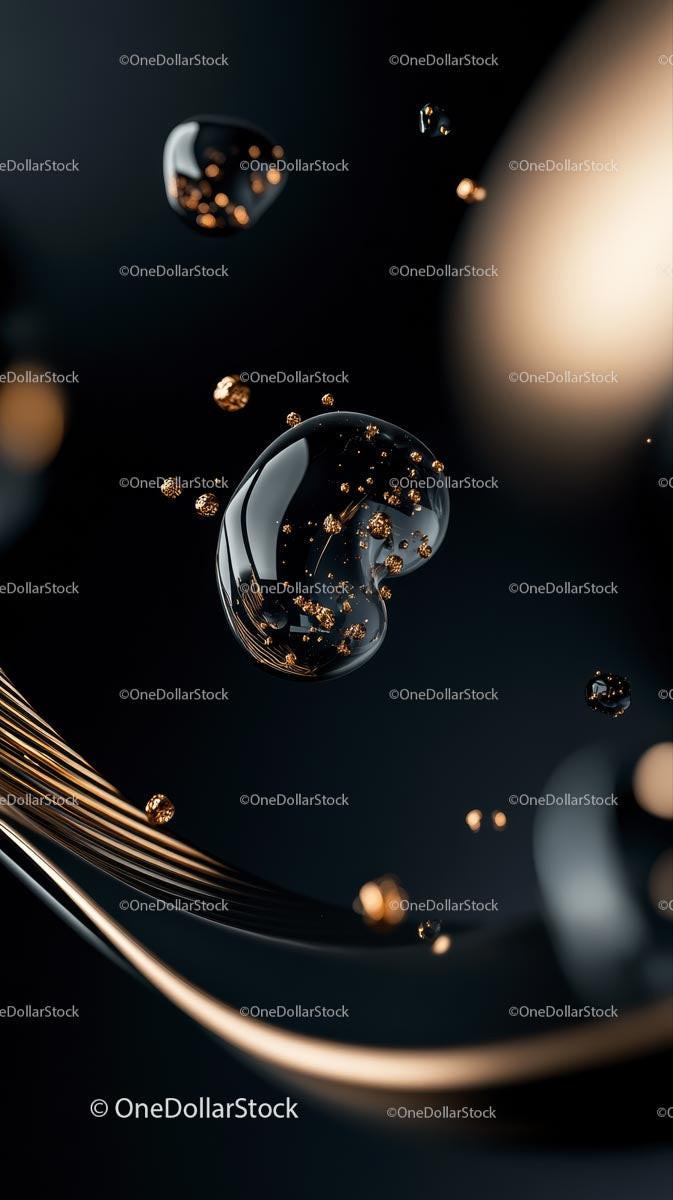 Luxury Abstract Bubbles with Gold Accents in Modern Digital Art