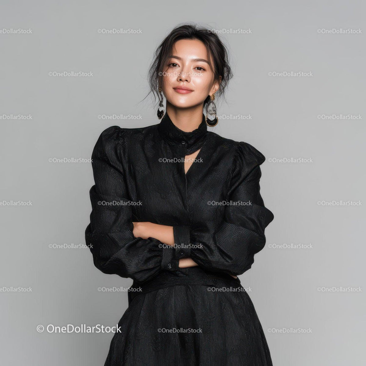 Stylish Woman in Black Satin Outfit with Elegant Accessories