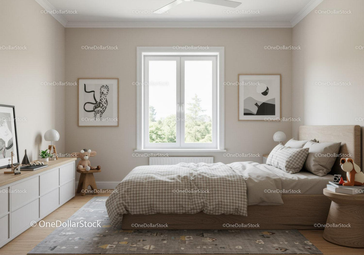 Modern Bedroom with Beige Walls and Natural Light