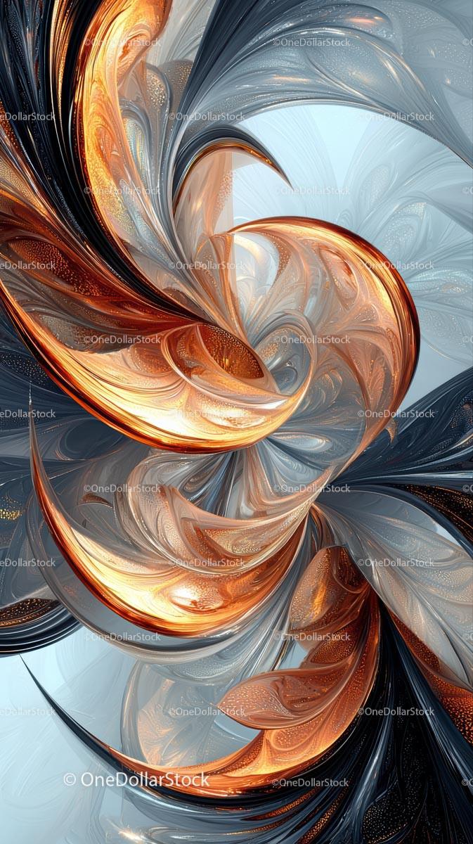 Futuristic Abstract Swirling Metallic Pattern with Orange and Silver