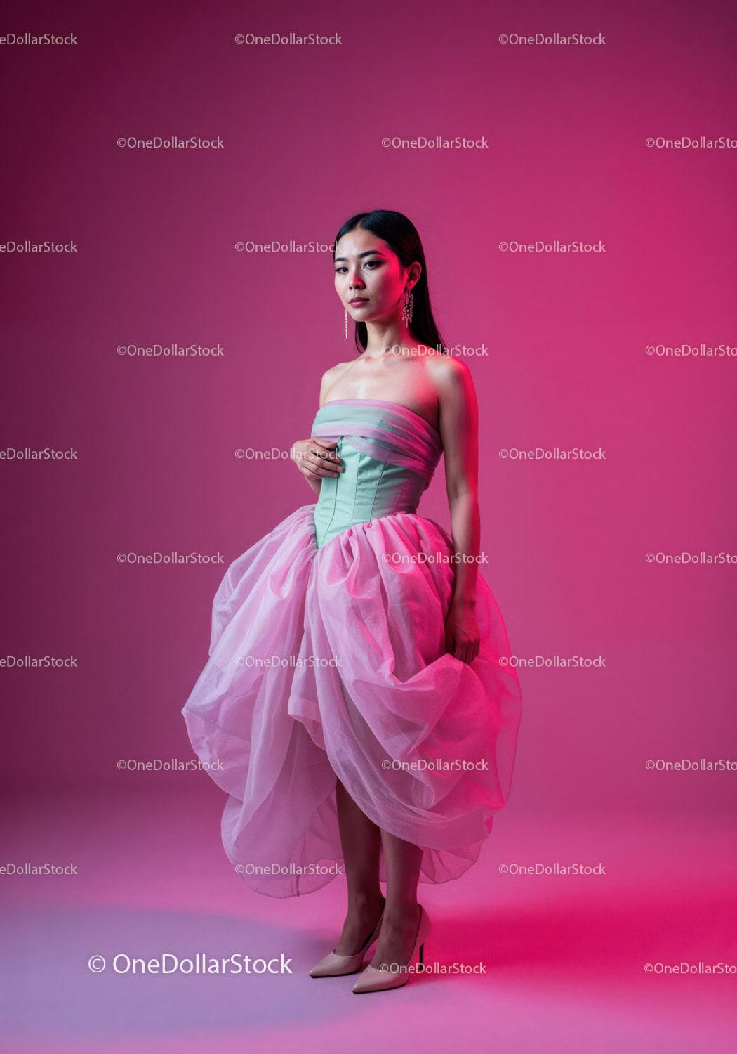 Elegant Female Model in Pink Dress with Vibrant Studio Lighting Stock Photo Bundle creative preview 4