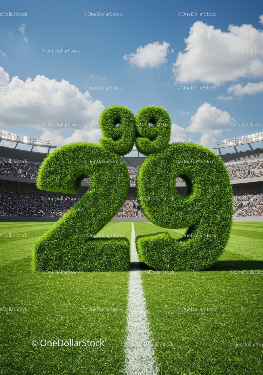 Green grass number twenty nine on soccer field