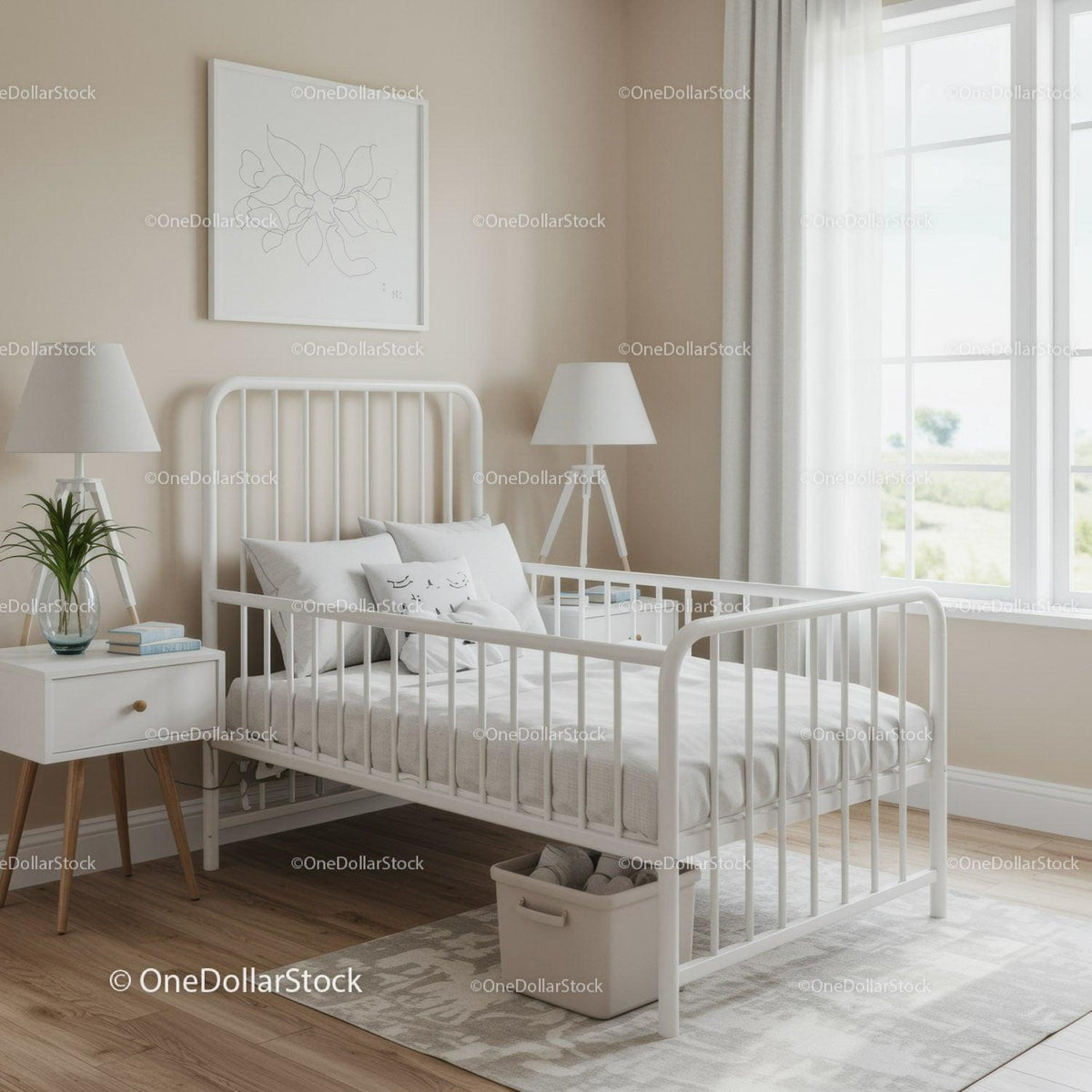 Bright Cozy Bedroom with White Bed Frame and Natural Light