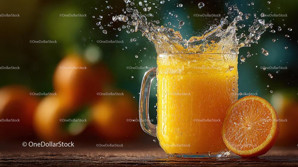 Refreshing Splash of Fresh Orange Juice in Glass Jar Stock Photo Bundle preview 14