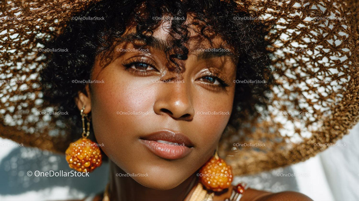 Elegant Woman Wearing Wide Brim Straw Hat with Summertime Style Stock Photo Bundle preview 24