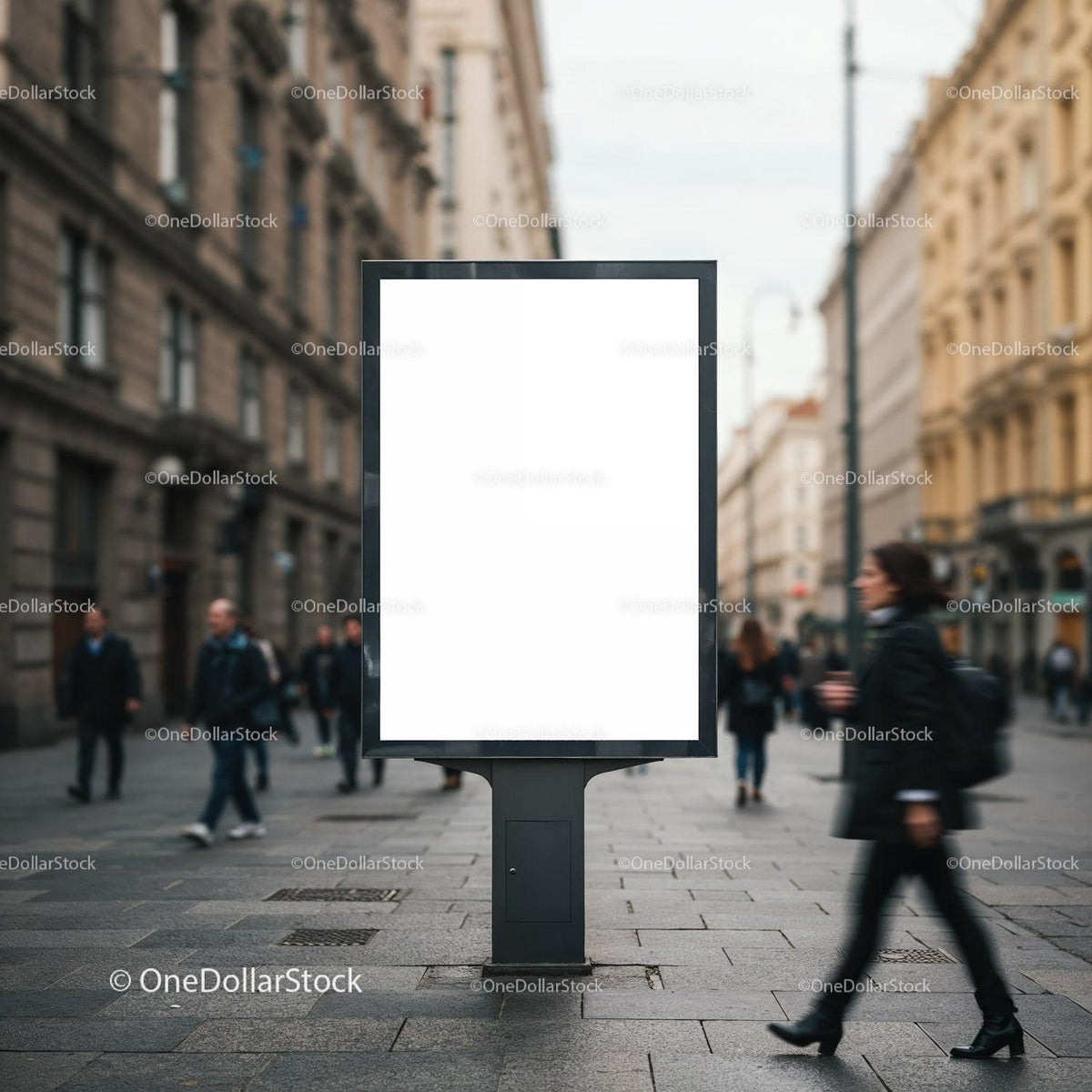 Blank urban billboard on a busy city street JPG Mockup Image preview
