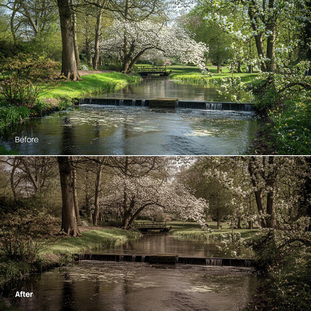 Before and after Burned Earth LUT Pack effect