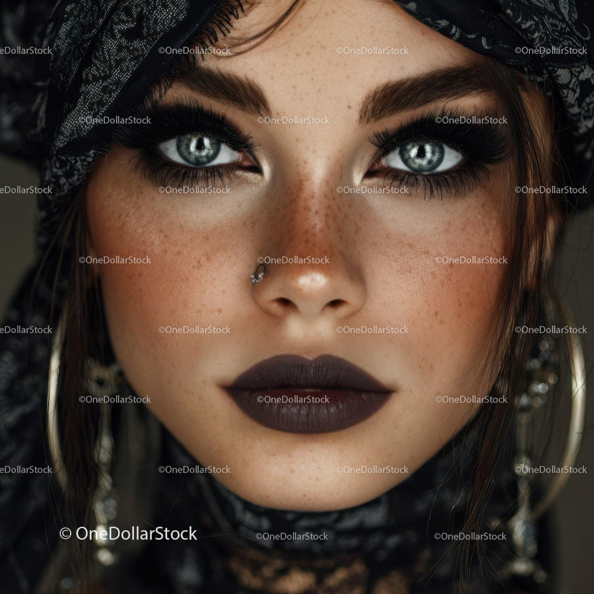 Glamorous Woman with Blue Eyes and Dark Makeup Stock Photo Bundle preview 14