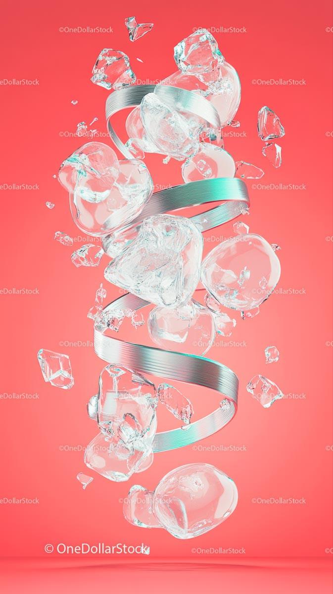 Abstract Ice and Metallic Ribbon Art on Vibrant Pink Background