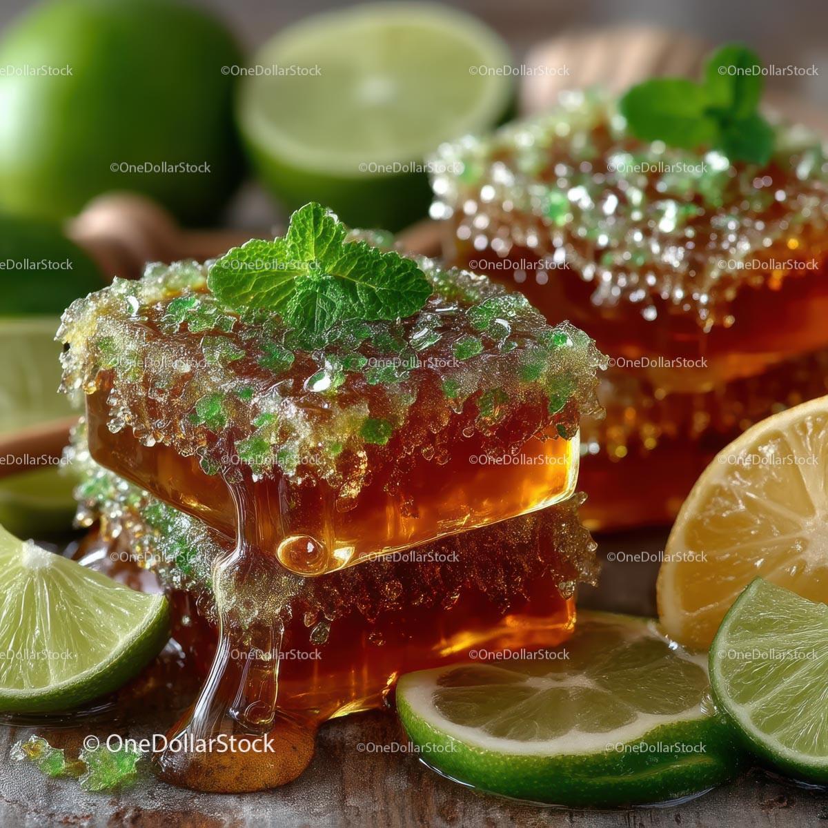 Delicious Honeycomb with Fresh Lime and Mint Leaves Stock Photo Bundle preview 30