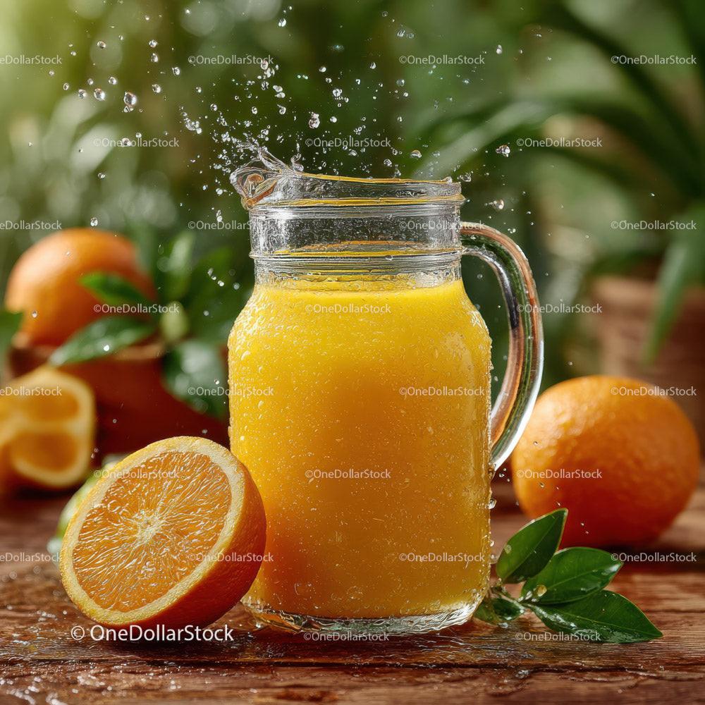 stock photo bundle made with Refreshing Splash of Fresh Orange Juice in Glass Jar Stock Photo Bundle