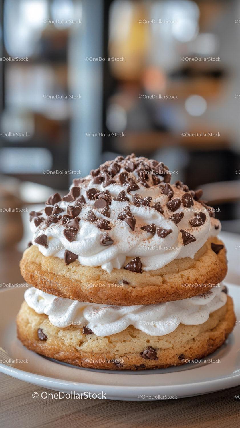 Chocolate Chip Cookie with Whipped Cream and Chocolate Topping Stock Photo Bundle preview 34