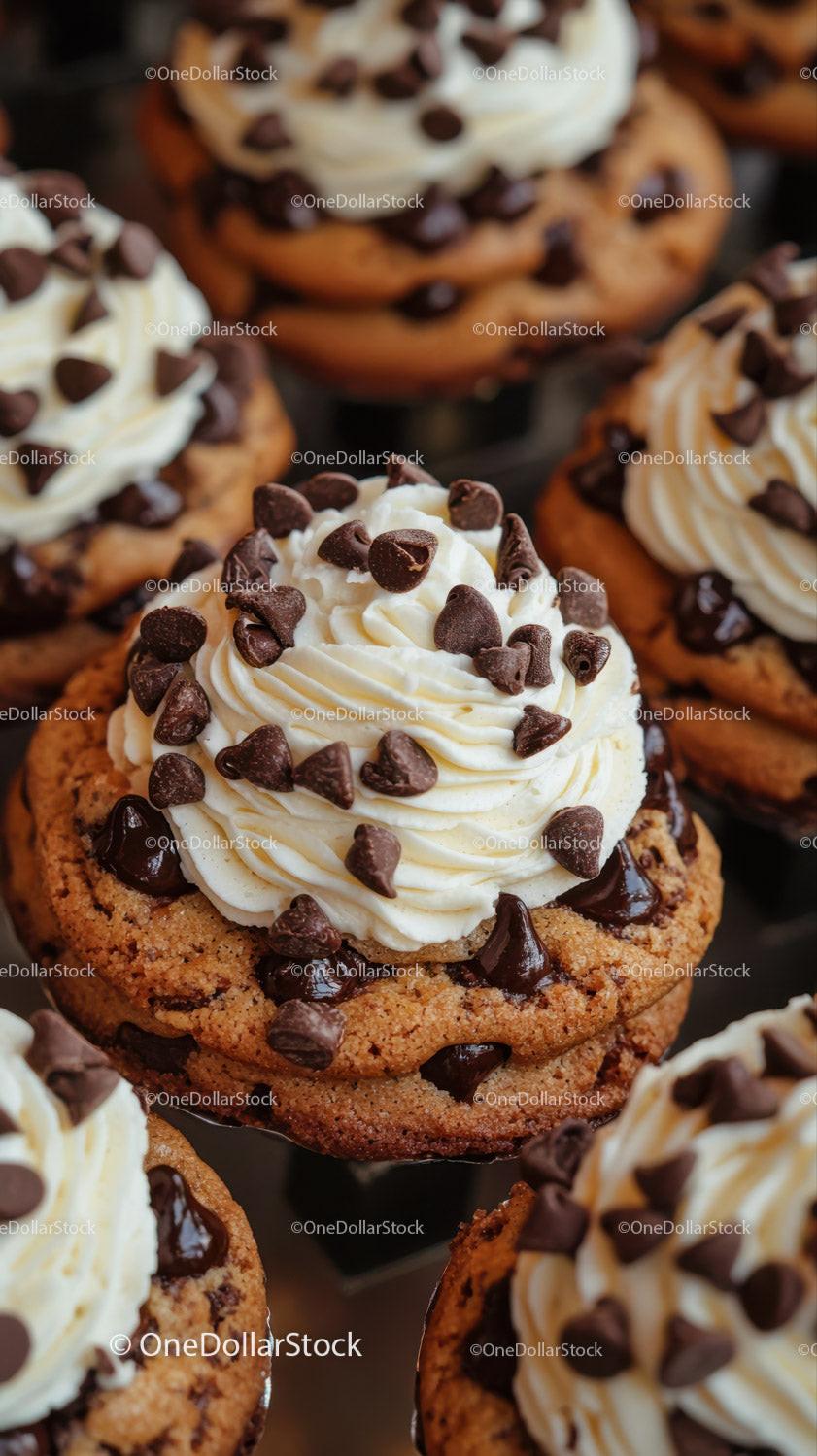 Chocolate Chip Cookie with Whipped Cream and Chocolate Topping Stock Photo Bundle preview 23