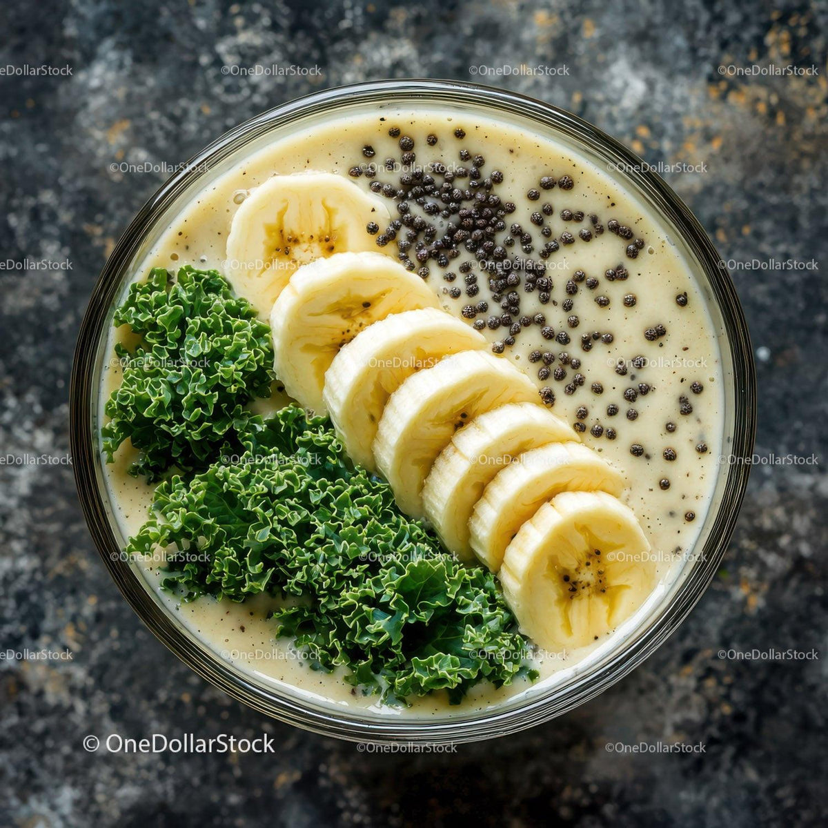 Banana Slices and Kale in a Creamy Smoothie Bowl for Healthy Eating
