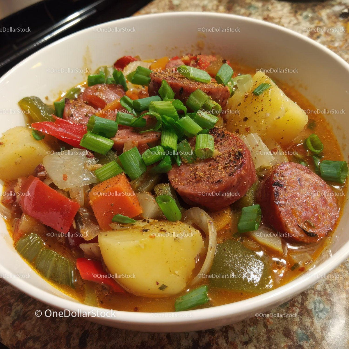 Hearty Sausage and Vegetable Soup with Potatoes and Carrots Stock Photo Bundle preview 20