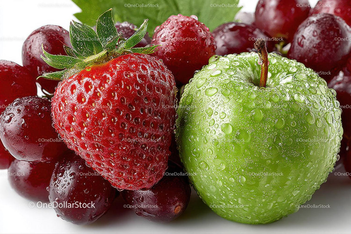 Fresh Fruit Platter with Strawberries Green Apple and Red Grapes