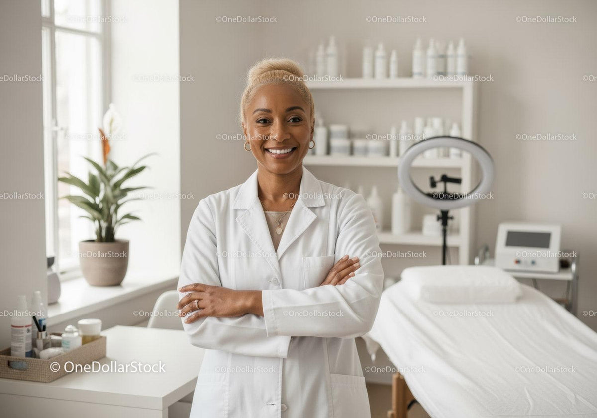 Confident Female Doctor in Medical Office with Healthcare Equipment