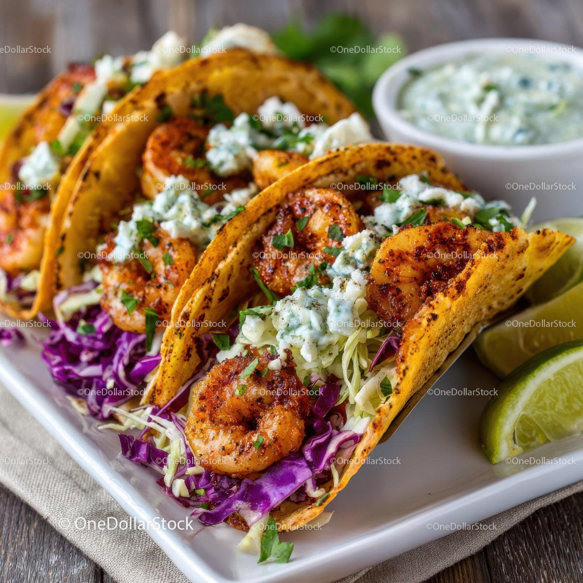 Seafood Shrimp Tacos with Fresh Vegetables and Lime