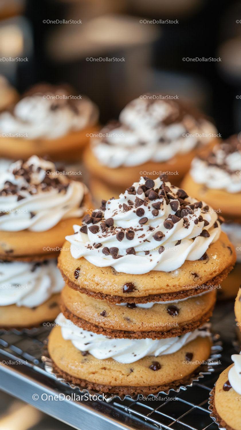 Chocolate Chip Cookie with Whipped Cream and Chocolate Topping Stock Photo Bundle preview 13
