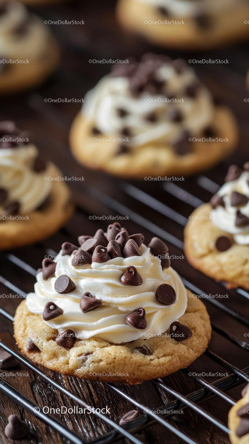 Chocolate Chip Cookie with Whipped Cream and Chocolate Topping Stock Photo Bundle preview 20