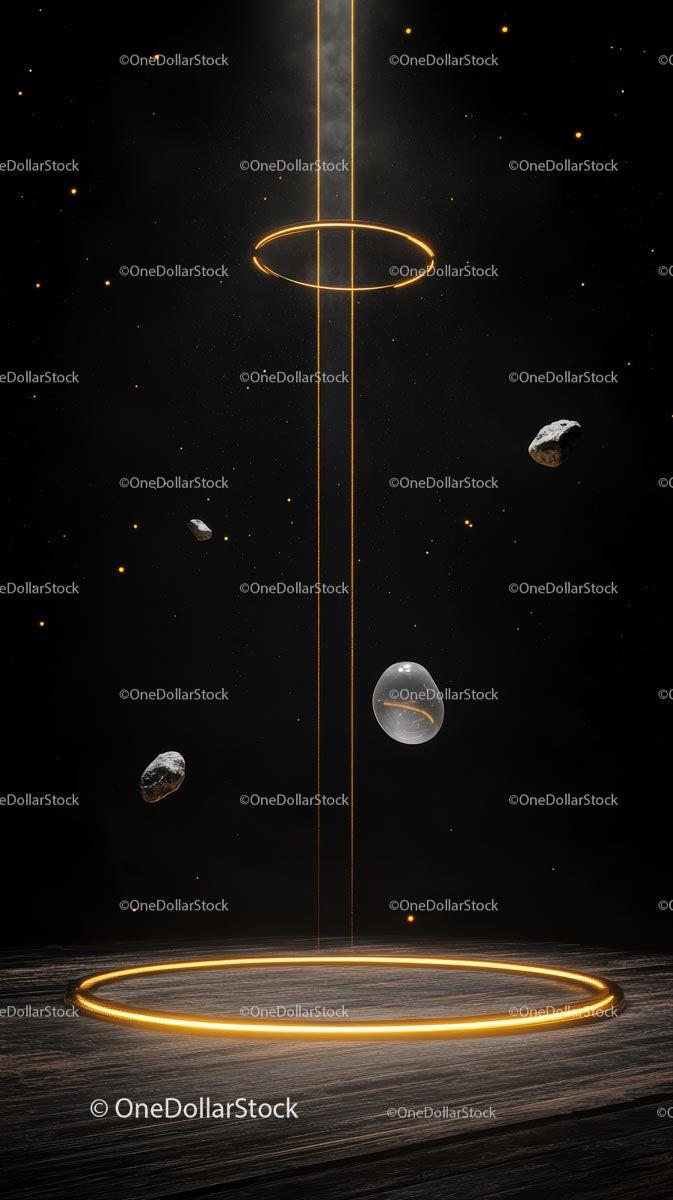 Futuristic Space Scene With Glowing Ring and Asteroids
