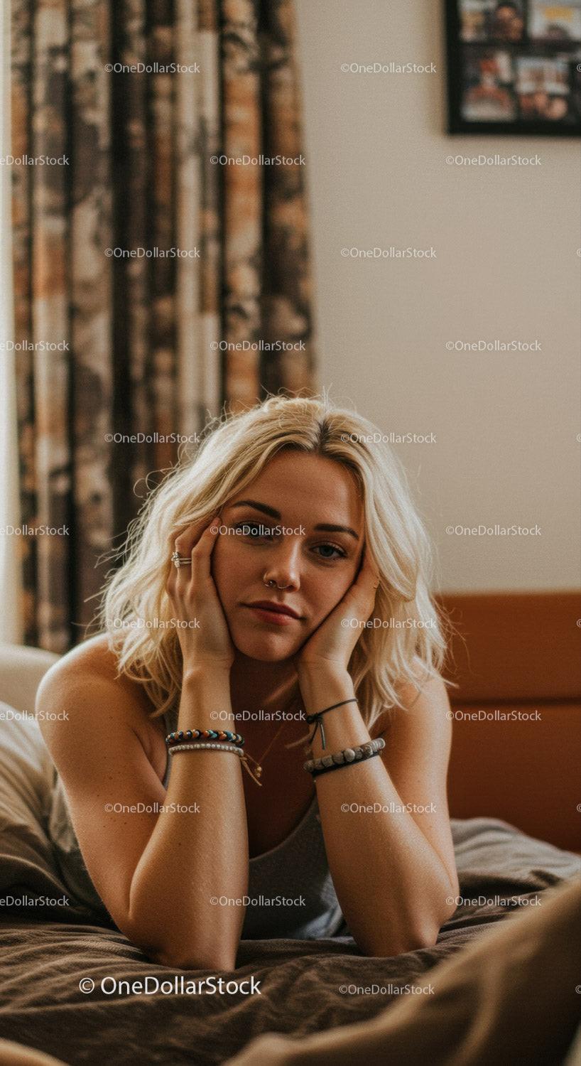 Young Woman Relaxing in Cozy Bedroom with Casual Style