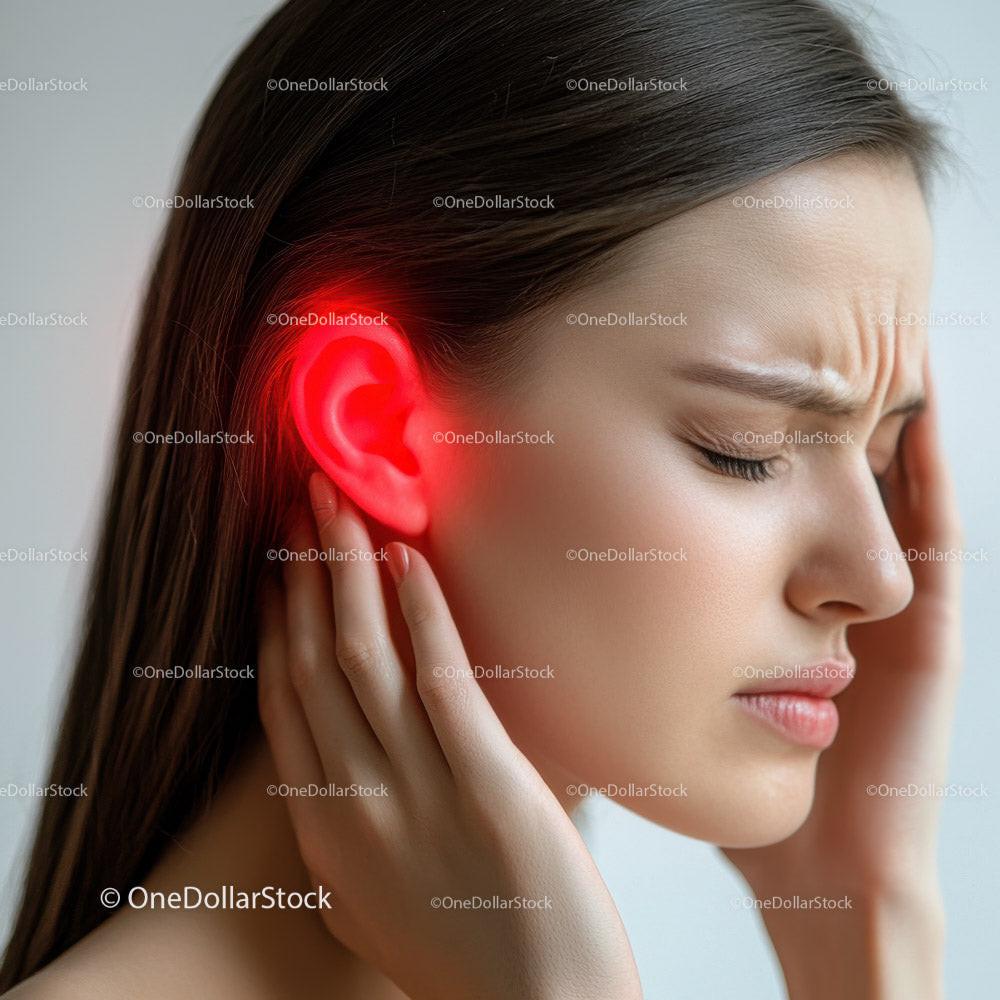 stock photo bundle made with Woman Holding Ear in Pain Female Earache Suffering Medical Discomfort Stock Photo Bundle