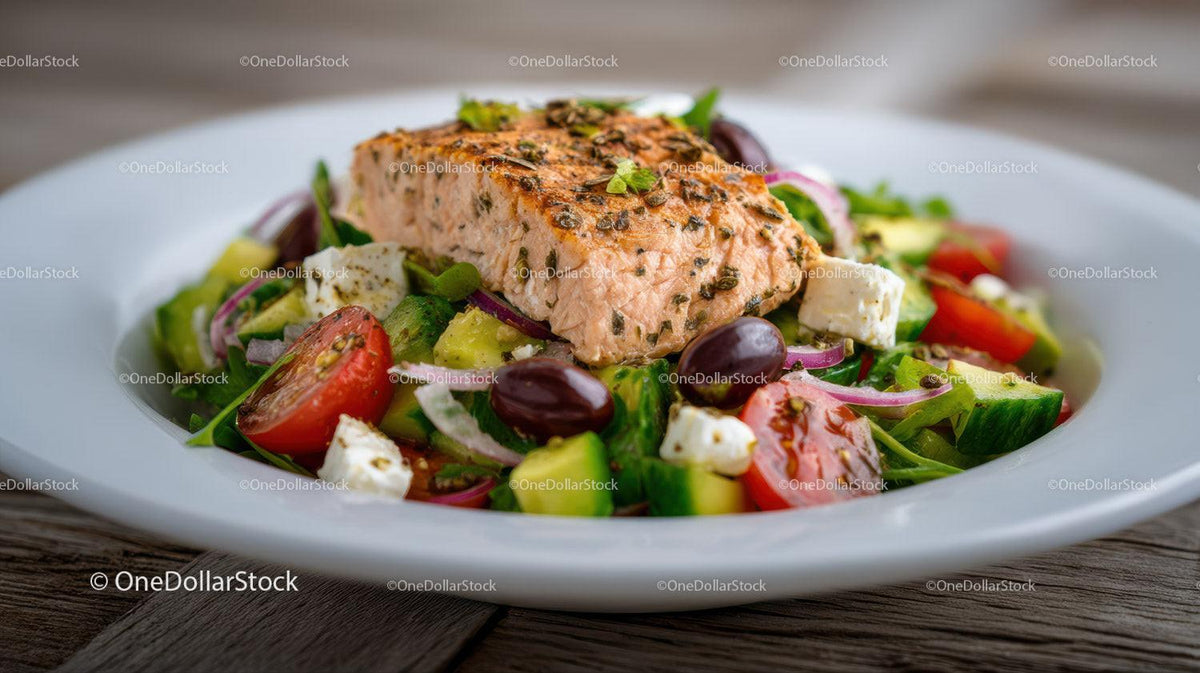 Grilled Salmon with Fresh Tomato Salad and Vegetables