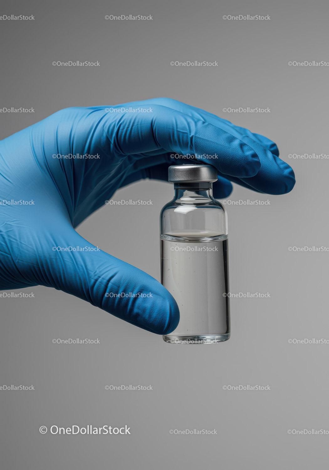 Medical Vaccine Vial with Liquid in a Hands of a Healthcare Professional