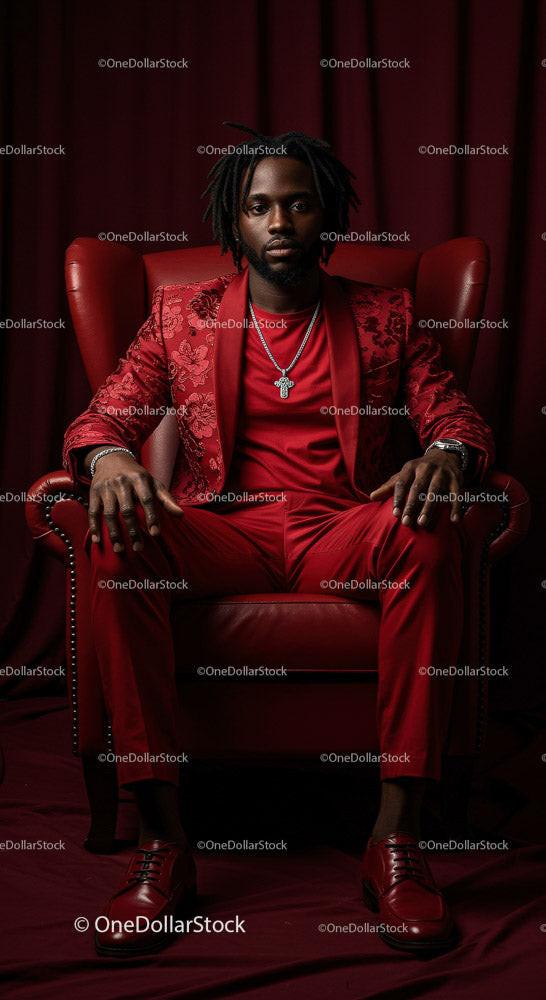 Confident Man in a Bold Red Suit Sitting Elegantly Stock Photo Bundle preview 10