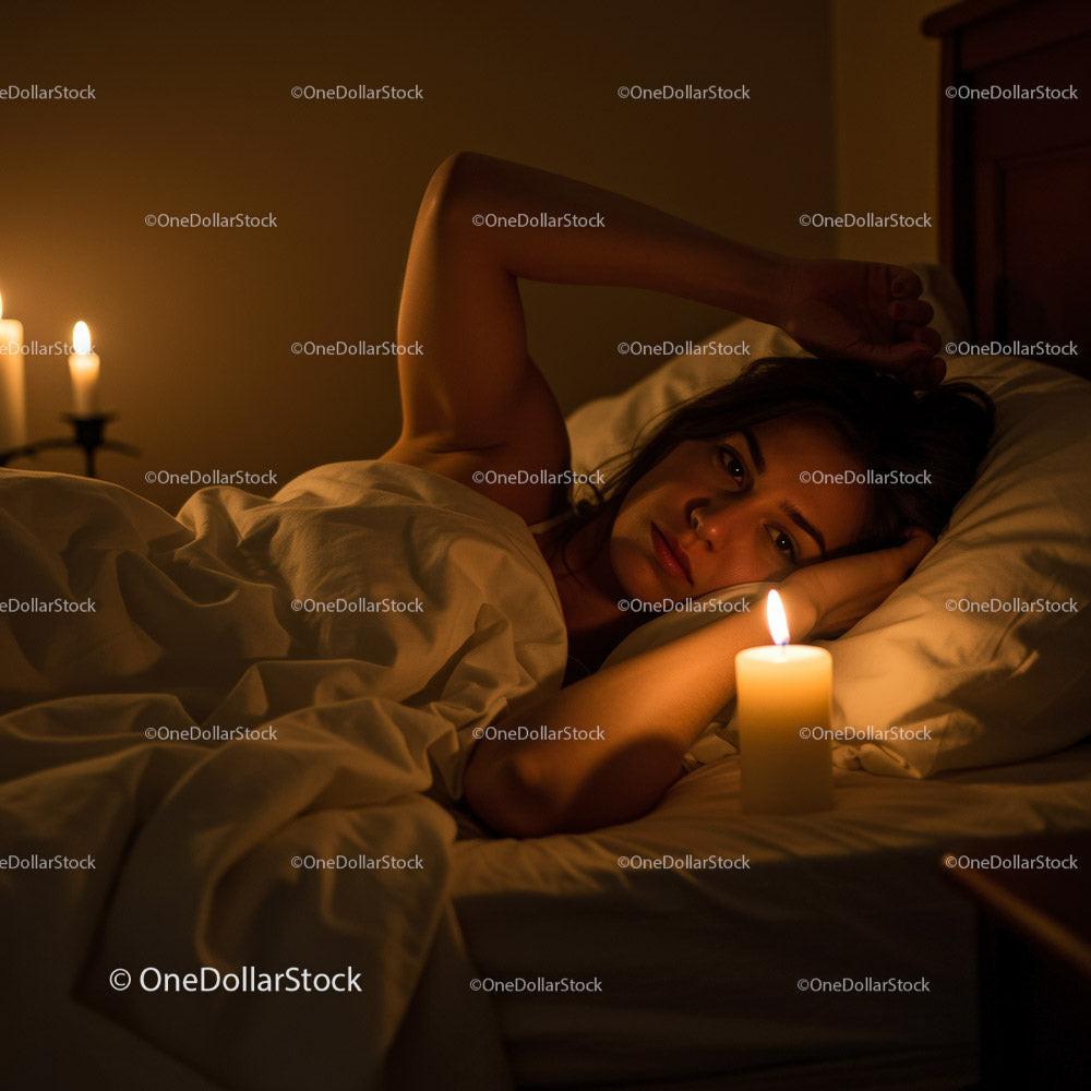 Woman Relaxing in Bed with Candles in a Cozy Atmosphere Stock Photo Bundle preview 5