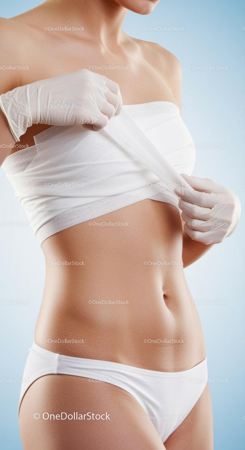 Woman Applying Bandage on Shoulder for Medical Care