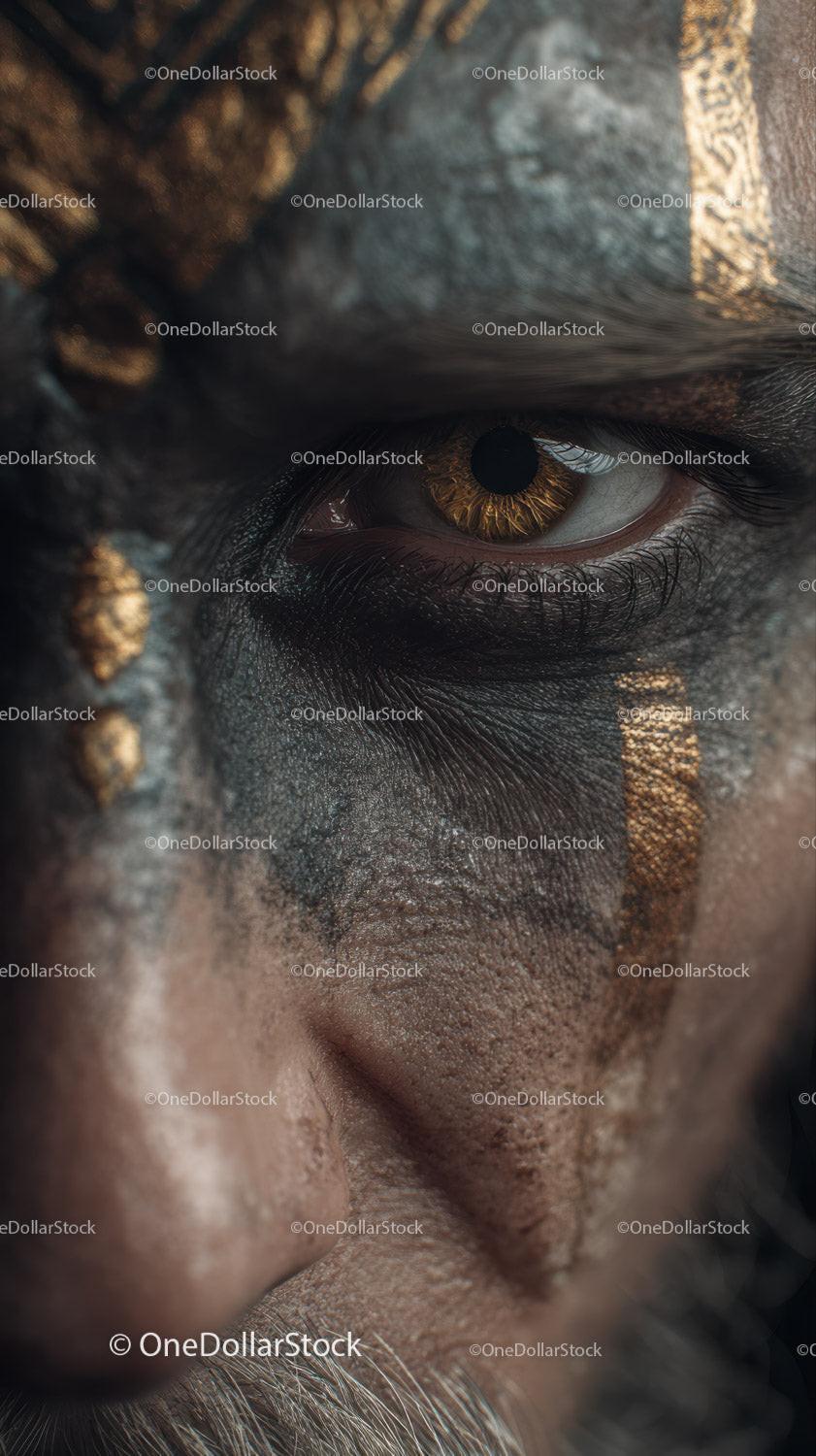 Close-up of An African Tribal Face with Gold Metallic Body Art Stock Photo Bundle preview 19