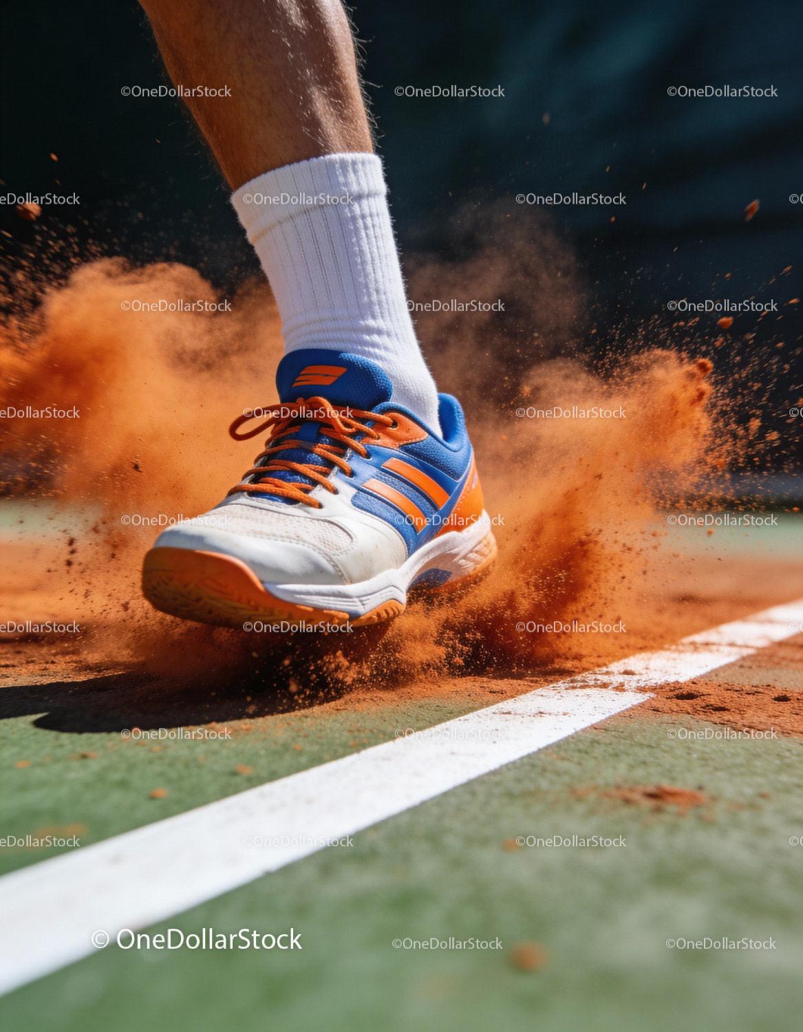 Tennis player sliding on clay court with dynamic motion